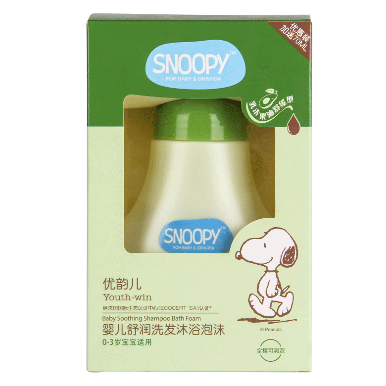 SNOOPY嬰兒舒潤(rùn)洗發(fā)沐浴泡沫盒子正面