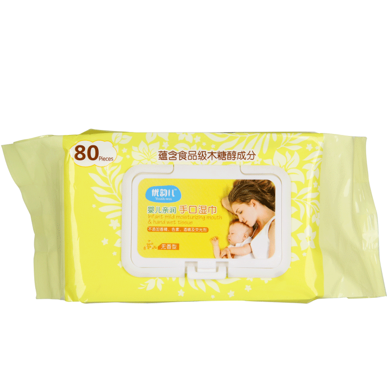 優(yōu)韻兒嬰兒親潤(rùn)手口濕巾80片正面